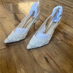 Betsy Johnson white sling back heels